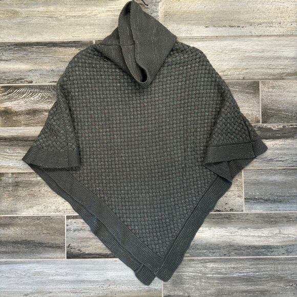 Steve Madden Gray Multi Cowl Neck Waffle Weave Poncho Comfortable Warm Sweater - Picture 2 of 5